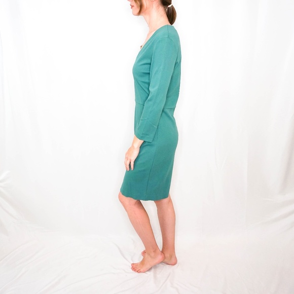 Hugo Boss Teal Long Sleeve Sheath Dress V Neck - Picture 5 of 6